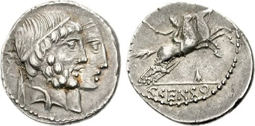Denarius of C. Censorinus, c.88 BCE. NGC