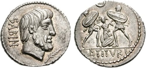 Denarius of L. Titurius L.f. Sabinus, c.89 BCE. NGC