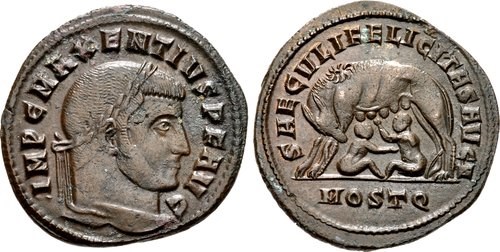 Nummus of Maxentius, c. 310 CE. NGC