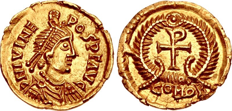 Tremissis featuring Julius Nepos (474-75) struck by Visigoths