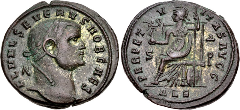 Ancient Roman imperial coin of Severus II. Images courtesy CNG
