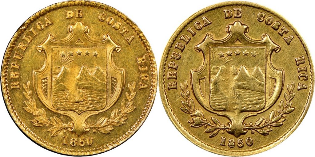 Genuine and counterfeit Costa Rican Gold Escudo