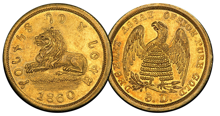 1860 Mormon Gold 5 Dollar Coin