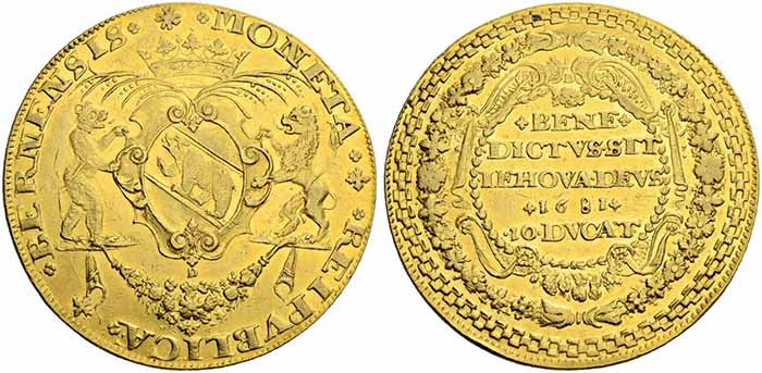Switzerland. 10 ducats 1681. Sincona 47.
