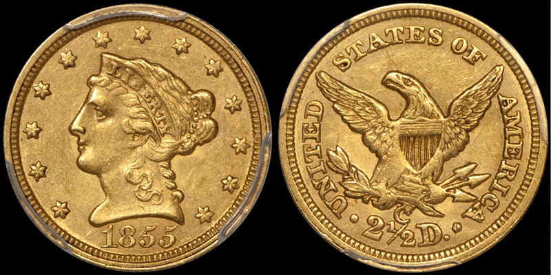 1855-C $2.50 PCGS AU53. Images courtesy Doug Winter Numismatics
