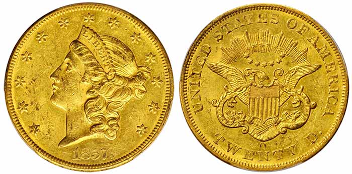 1857-O $20 Liberty Head Gold Double Eagle