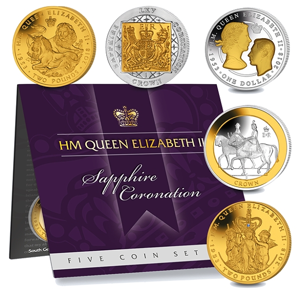 Limited 5 Coin Set Celebrates Sapphire Jubilee Of Queen Elizabeth Ii