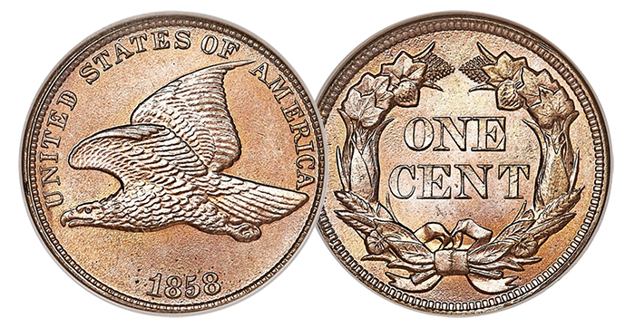 1858 Flying Eagle Cent MS66 CAC