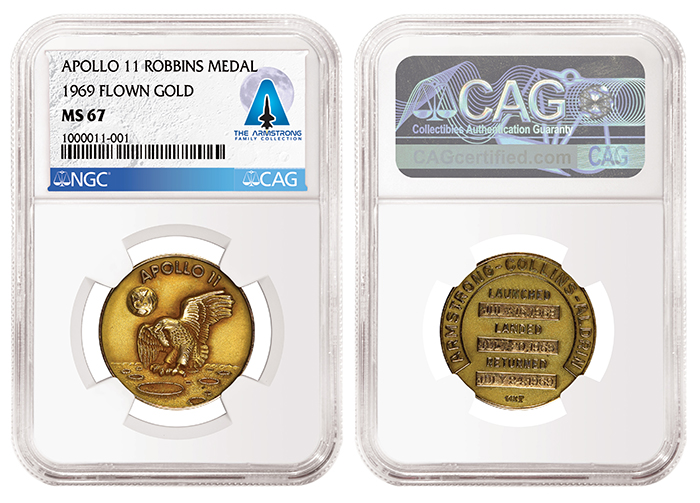 Rare Gold 1969 Flown Robbins Medal - Neil Armstrong