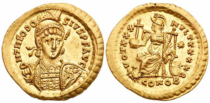 Theodosius II, 402-450 AD. Gold Solidus - Mint State