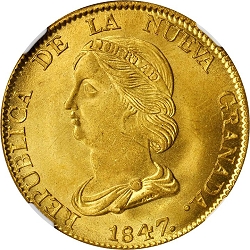 COLOMBIA. 16 Pesos, 1847-RS. Bogota Mint. NGC MS-66*. WINGS Approved.