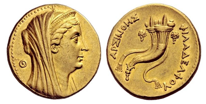 Figure 7: Ptolemy II Philadelphos, In the name of Arsinoë II. Octodrachm