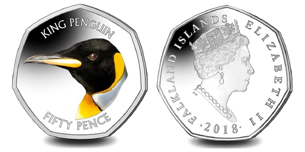 Third coin in 2018 Falklands 50p Penguin Coin Series - The King Penguin