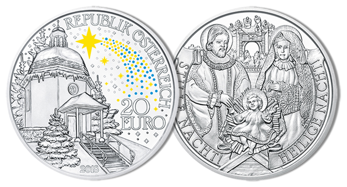 Austrian Mint 2018 20 Euro Stille Nacht! Heilige Nacht (Silent Night, Holy Night)