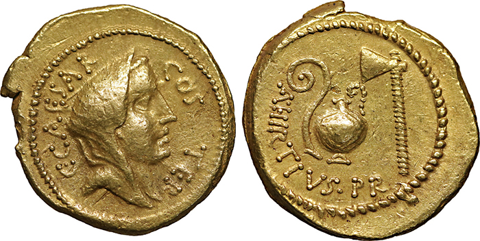 Aureus 46 BC Julius Caesar