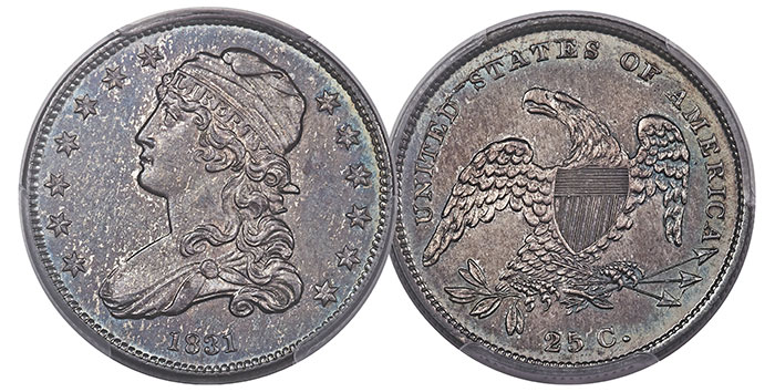 1831 Small Letters quarter in MS-64