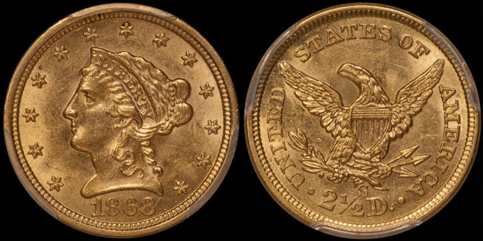 1868-S $2.50 PCGS MS62 CAC. Images courtesy Doug Winter
