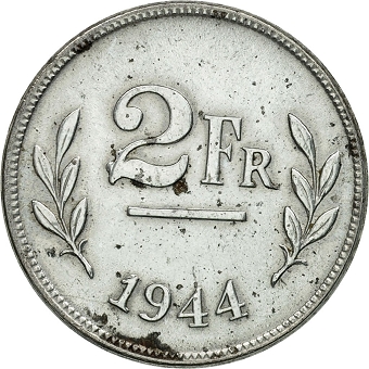 Belgian steel 2 Fr. coin.