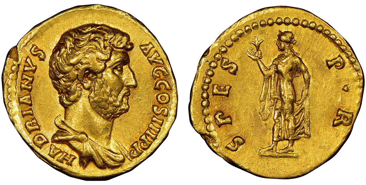 ROMAN IMPERIAL. Hadrian. (Emperor, 117-138 CE). Struck 134-138 CE. AV Aureus. Images courtesy Atlas Numismatics
