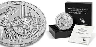 United States 2019 America the Beautiful Quarters - Lowell National Historical Park five ounce silver coin. Image courtesy US Mint