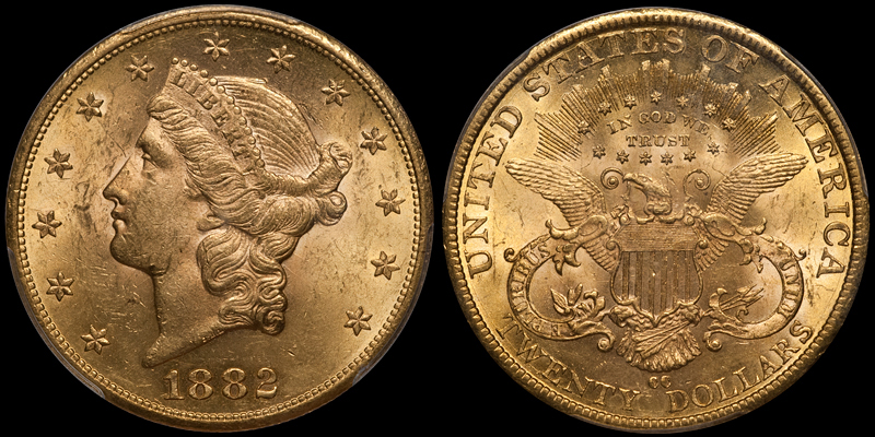1882-CC $20.00 PCGS MS62. Images courtesy Doug Winter Numismatics