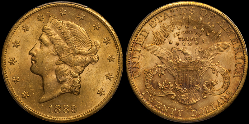 1889-CC $20.00 PCGS AU58 CAC. Images courtesy Doug Winter Numismatics