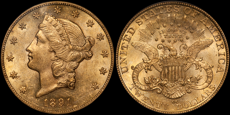 1891-CC $20.00 PCGS AU58. Images courtesy Doug Winter Numismatics