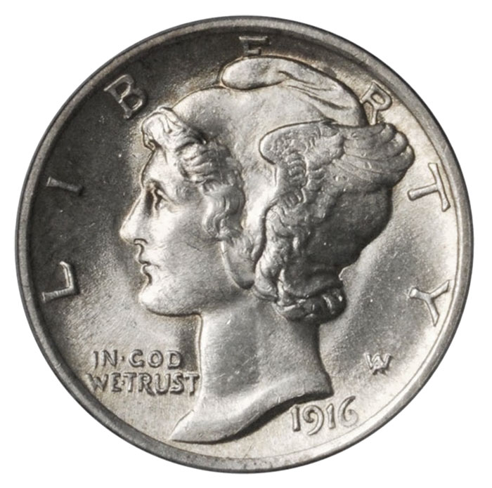Moneda de diez centavos de mercurio de 1916