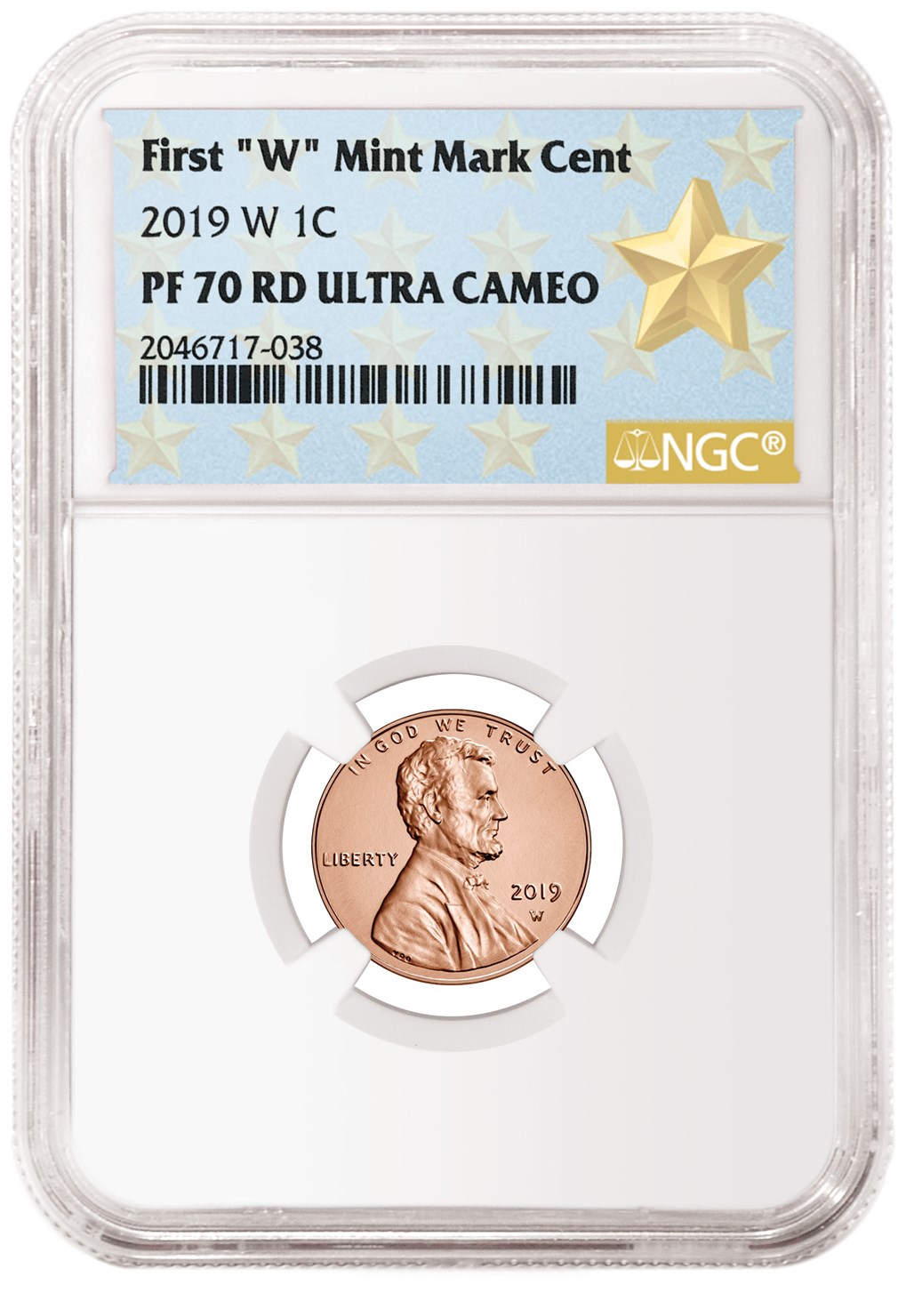 Front, 2019-W Proof Lincoln cent label from NGC