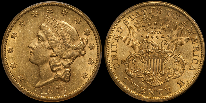 1873-CC $20.00 PCGS AU58 CAC. Images courtesy Doug Winter Numismatics