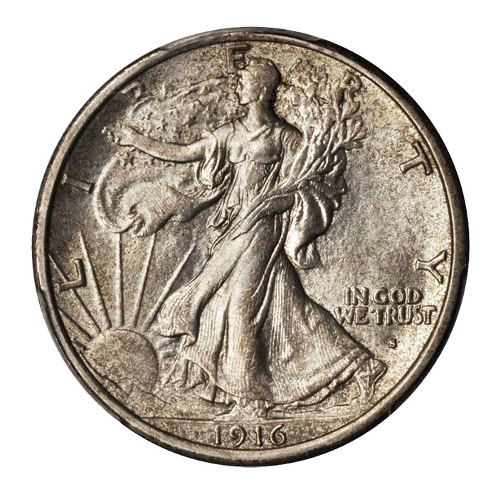  MS-64 1916-S Walking Liberty half dollar