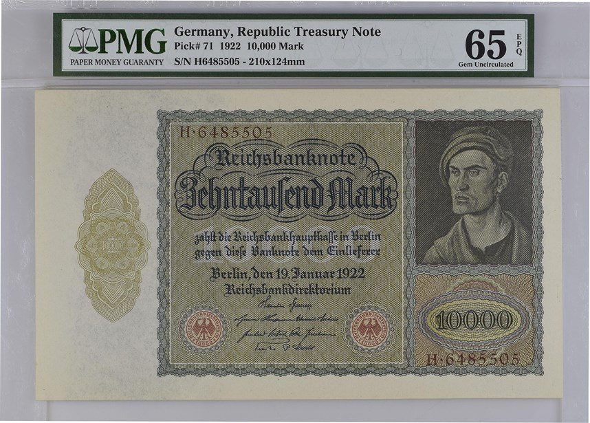 Germany, Republic Treasury "Vampire" Note, Pick #71, 1922, 10,000 Mark, front.
