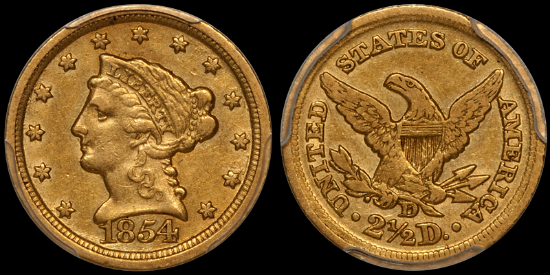 1854-D $2.50 PCGS EF40 CAC. Images courtesy Doug Winter Numismatics