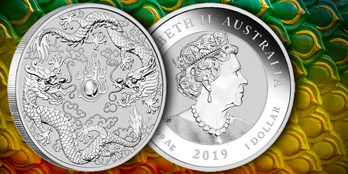Perth Mint Australia $1 LS2 Pink Grey Colored Dragon 2012 1 oz .999 Silver Coin 
