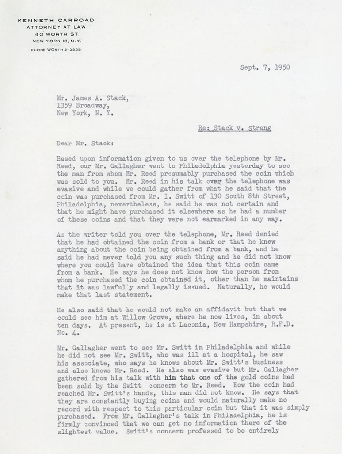 Kenneth Garroad letter to James A. Stack September 7, 1950 (1 of 2)