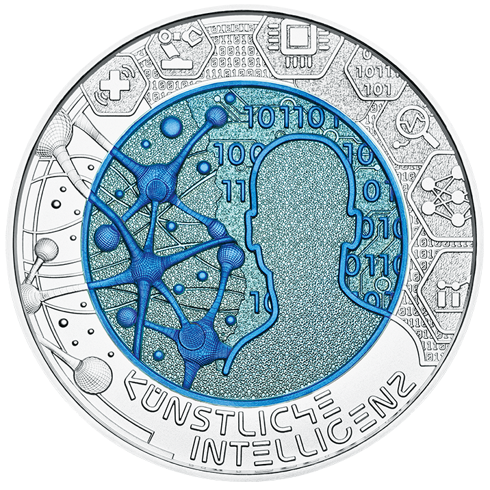Reverse, Austria 2019 Artificial Intelligence 25 Euro Silver Niobium Bimetallic Coin. Image courtesy Austrian Mint