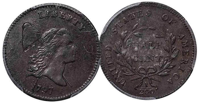 Lot 41 – 1797 1 Above 1 Half Cent, AU55 BN CAC - legend rare coin auctions