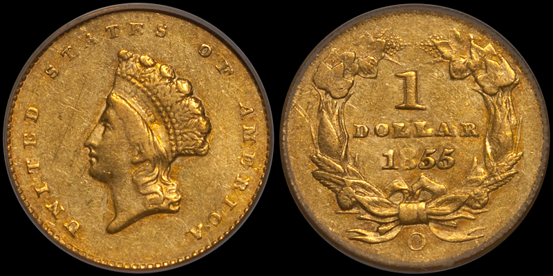 1855-O $1.00 PCGS EF45 CAC. Images courtesy Doug Winter Numismatics