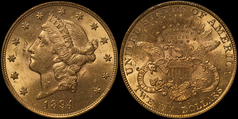 1894-S $20.00 PCGS MS62. Images courtesy Doug Winter Numismatics