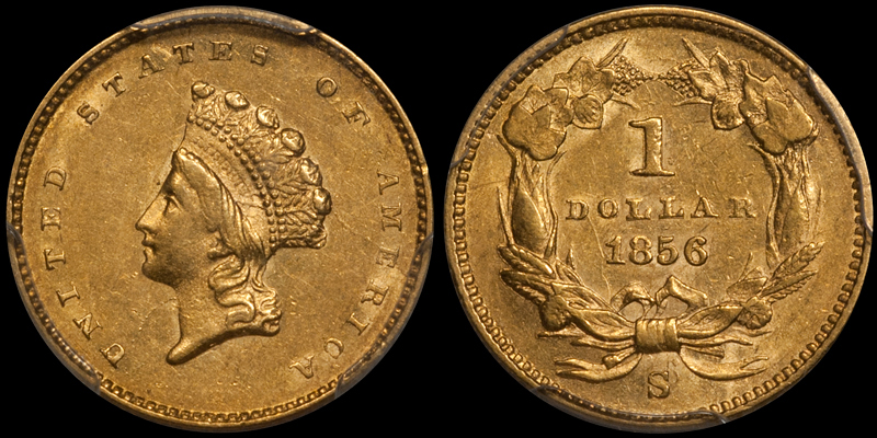1856-S $1.00 PCGS AU55+ CAC. Image courtesy Doug Winter Numismatics