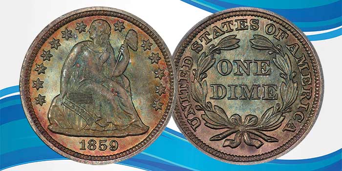 MS68 1859 dime - Image courtesy of PCGS