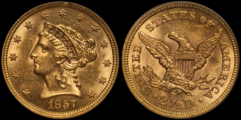 1857-S $2.50 PCGS MS62 CAC. Images courtesy Doug Winter Numismatics