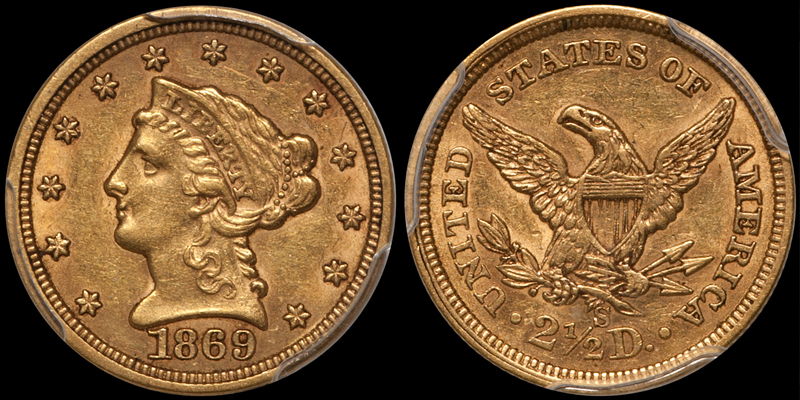 1869-S $2.50 PCGS AU58 CAC. Images courtesy Doug Winter