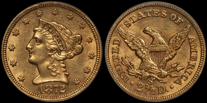 1872-S $2.50 PCGS AU58 CAC. Images courtesy Doug Winter