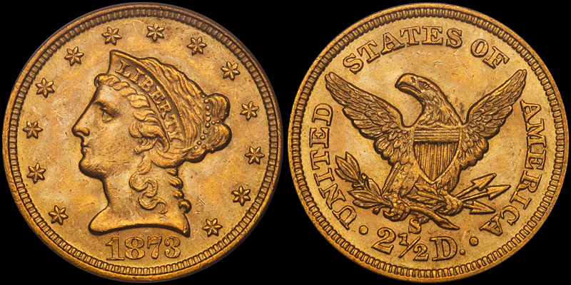 1873-S $2.50 PCGS MS64. Images courtesy Doug Winter