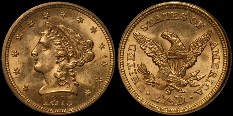 1875-S $2.50 PCGS MS63 CAC. Images courtesy Doug Winter