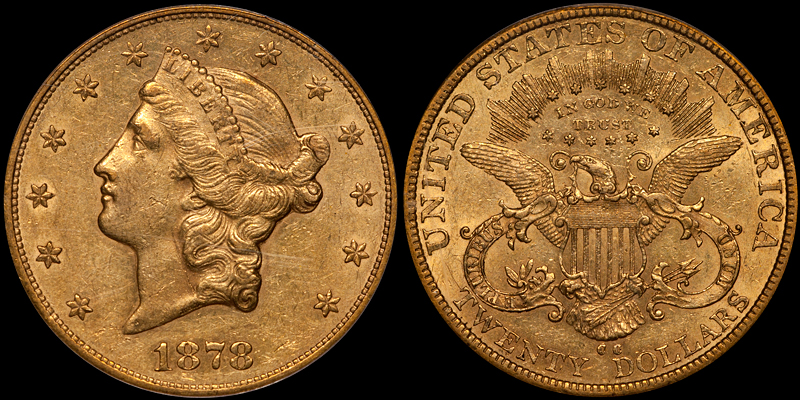 1878-CC $20.00 PCGS AU53. Images courtesy Doug Winter Numismatics