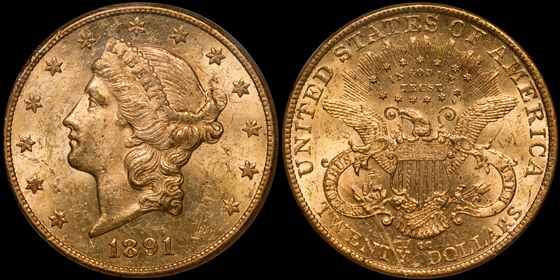 1891-CC $20.00 PCGS MS61. Images courtesy Doug Winter Numismatics