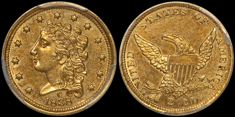 1838-C $2.50 PCGS AU58 CAC. Images courtesy Doug Winter Numismatics