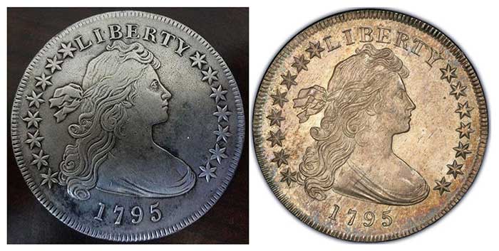 Obverse comparison to a known genuine example (courtesy PCGS)
